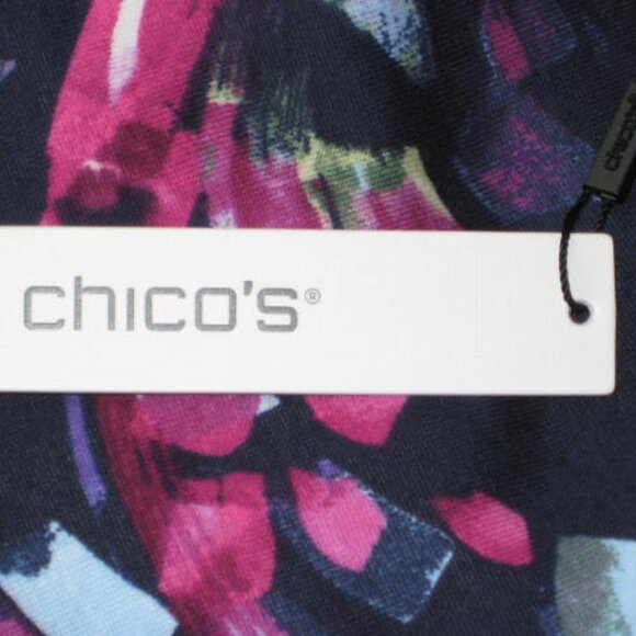 NWT Chicos Sz 2 L Abstract Pima Cotton Bateau Neck Boatneck Tee Elbow Sleeves SS - Picture 6 of 8